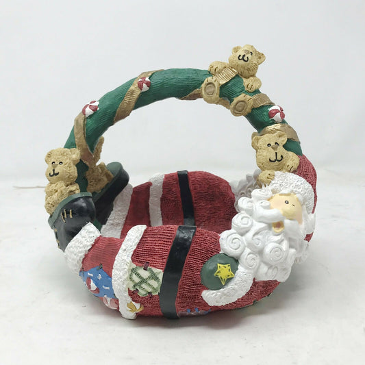 DEPARTMENT 56 Resin Basket or Bowl SANTA CLAUS w Teddy Bears FUN