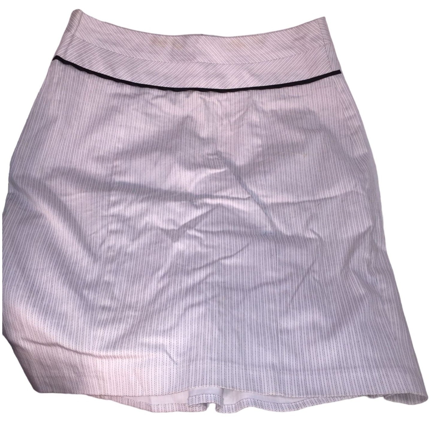 Takara White Pinstripe Skirt with back Ruffle - Approx. 20" from Waist to Hem