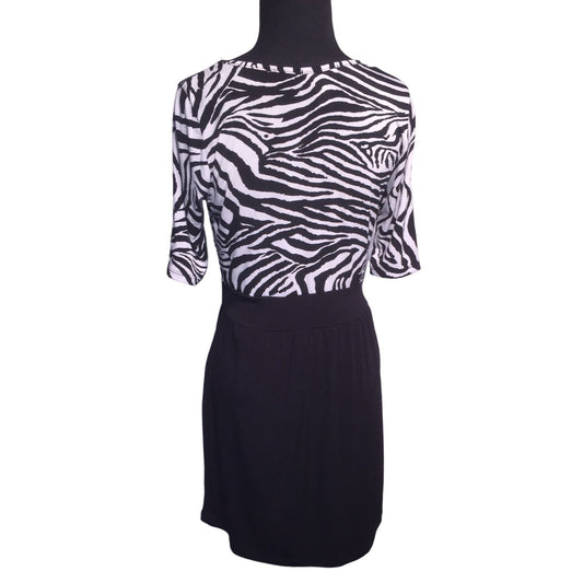 Catch My I Zebra Print and Black Dress - 3/4 Sleeve Scoop Collar Size M