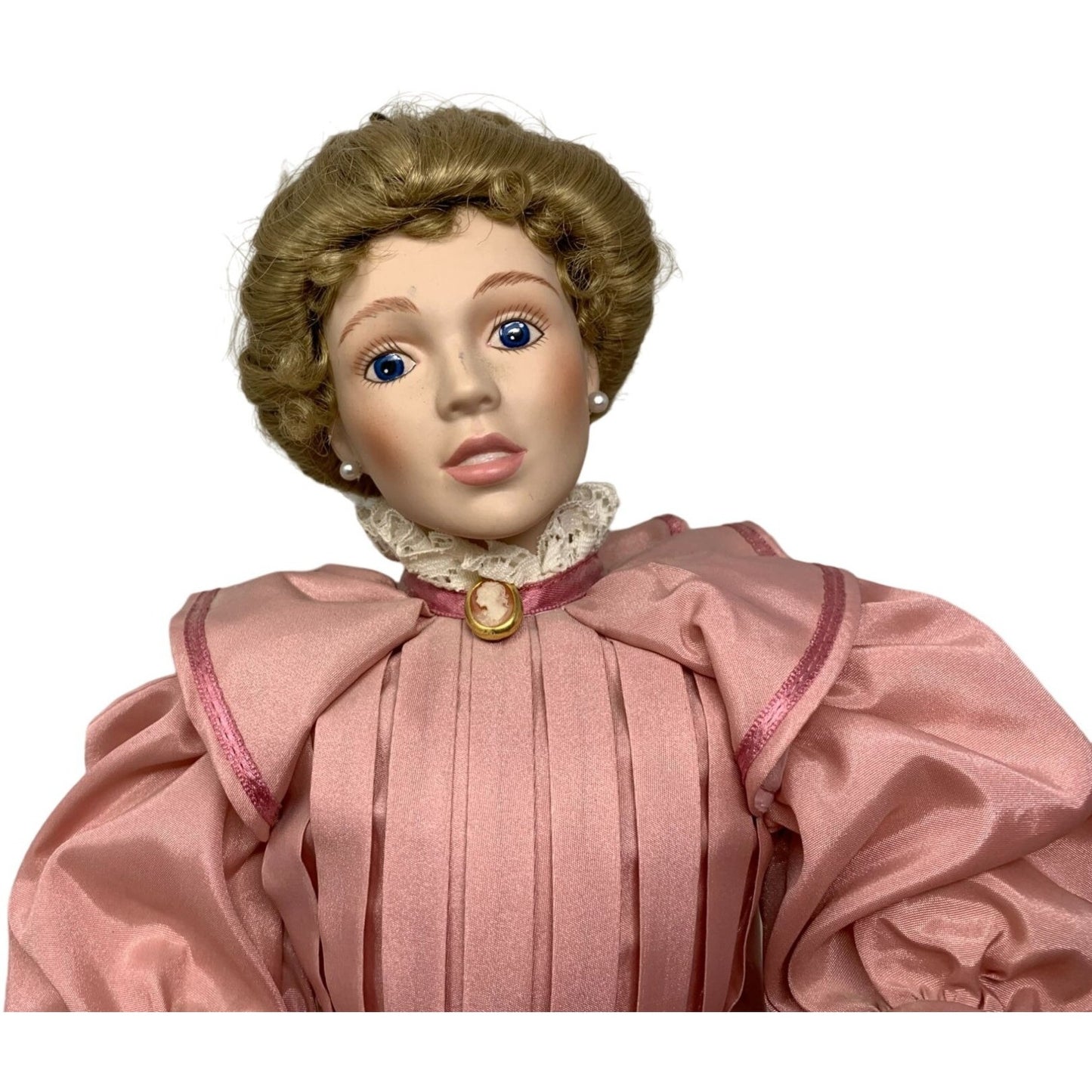 Gorham Mother Doll - Sitting Position with cameo at collar - Rolled Bun Hair - Collectible Porcelain Doll