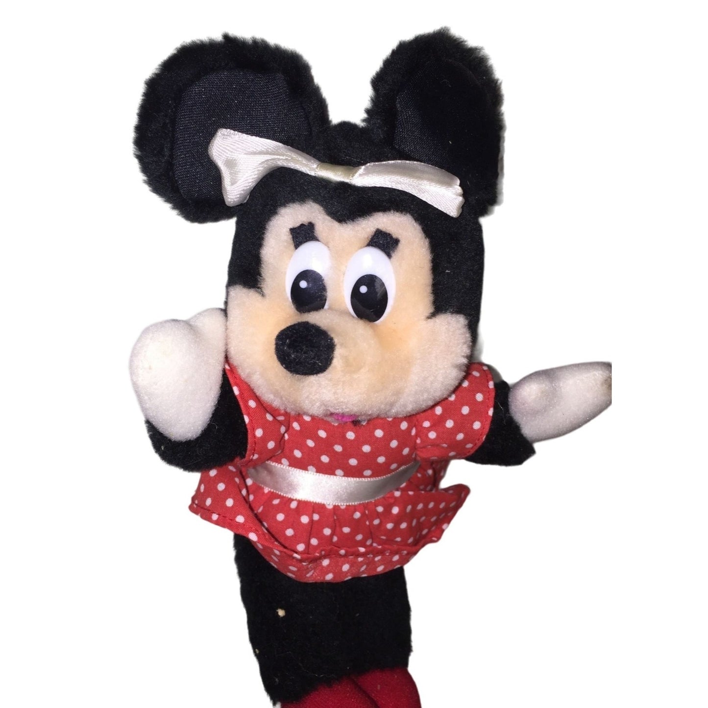 Vintage MINNIE MOUSE Plush by APPLAUSE - White Bow and Belt - Red Dress with small white polka dots