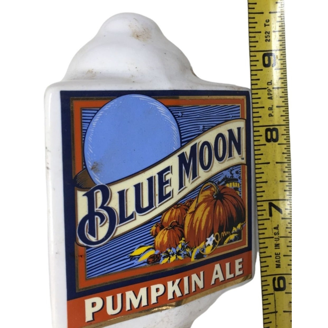 Blue Moon PUMPkin Ale Beer Tap Handle - White eramic with Triangular Head - Man Cave - Barware