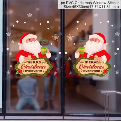 PVC Christmas window stickers featuring Santa Claus and 'Merry Christmas Everyone' signs
